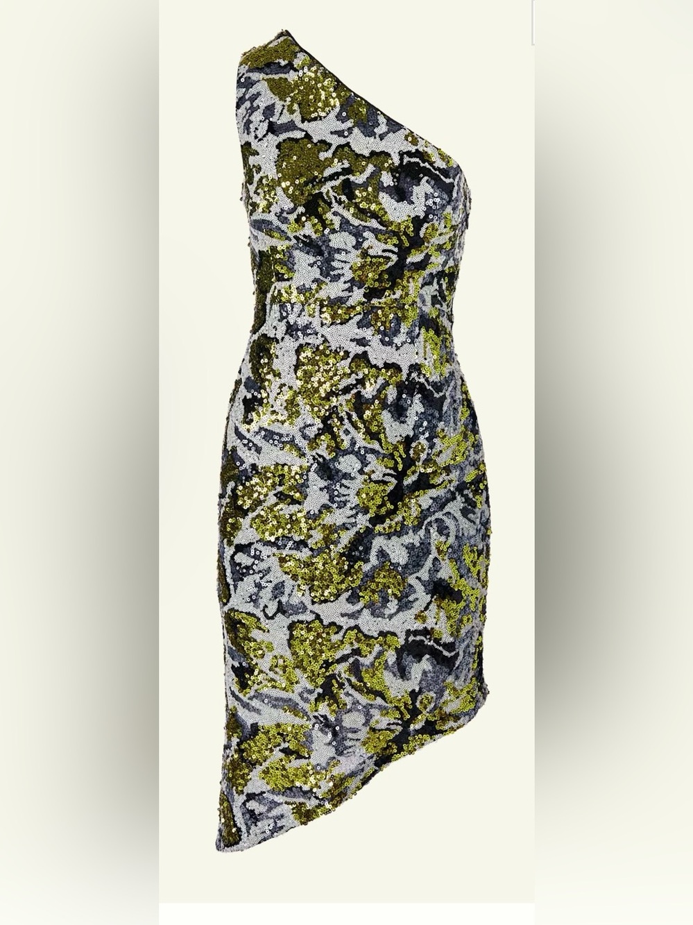All-Over Sequin One-Shoulder Asymmetrical Sheath Dress - Silver Size 2